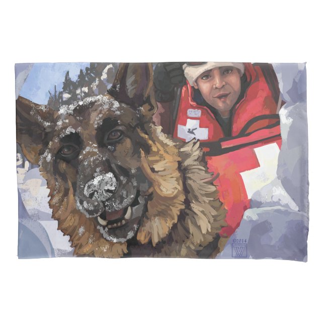 German Shepard Search and Rescue in the Snow Pillowcase (Front)