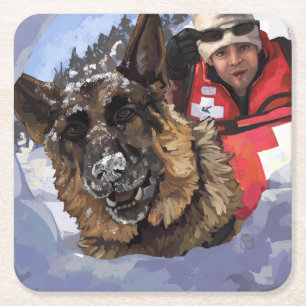 German Shepard Search and Rescue in the Snow Square Paper Coaster