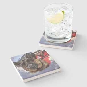 German Shepard Search and Rescue in the Snow Stone Coaster