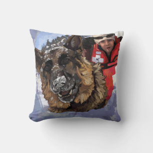 German Shepard Search and Rescue in the Snow Throw Pillow