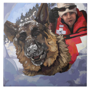 German Shepard Search and Rescue in the Snow Tile