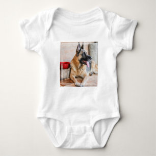 German Sheperd Resting By Water Basin Baby Bodysuit