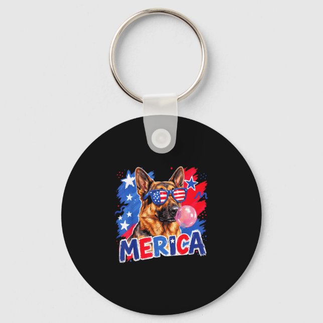 German shephard dog bubblegum 4th of july american keychain (Front)
