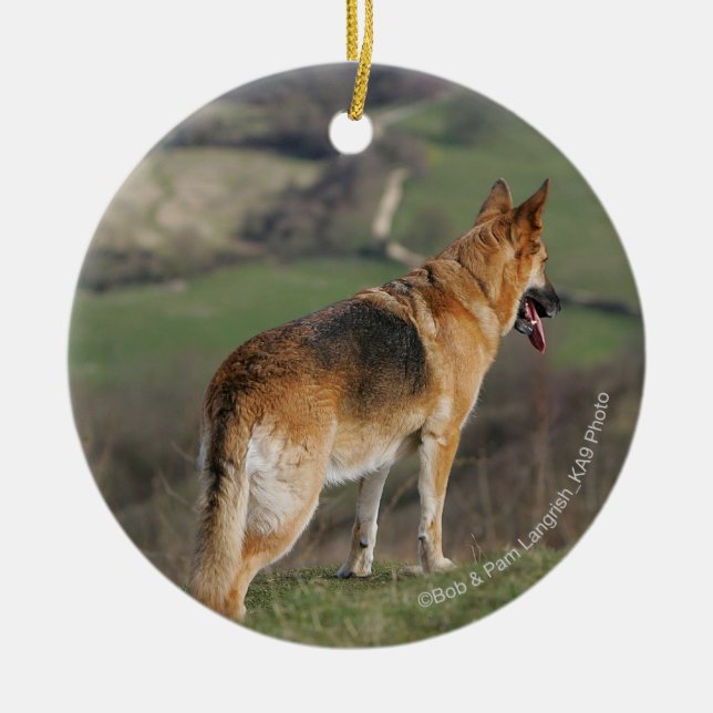 German Shephard Looking Down Hill Ceramic Ornament (Front)