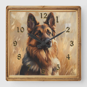 German Shepherd 2 Painting Look Square Wall Clock