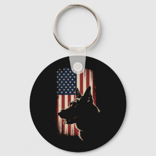 German Shepherd Aamerican Flag 4th Of July Patriot Keychain
