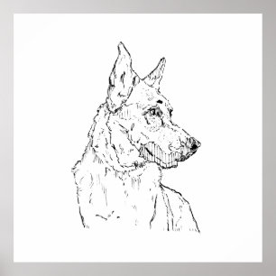 German Shepherd Alsatian Dog Art Poster