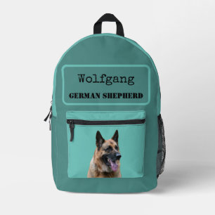 German shepherd.  Alsatian dog.  Personalized  Printed Backpack