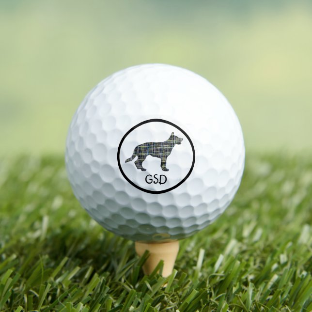 German Shepherd Alsatian Dog Silhouette Mono Grid Golf Balls (Insitu Tee)