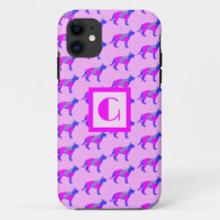 German Shepherd Alsatian Dog Silhouette Pink Mono