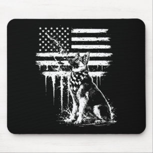 German shepherd american flag 4th of july dog love mouse pad