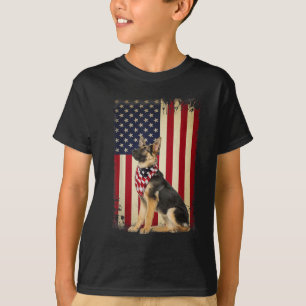 German Shepherd American Flag Independence 4th of T-Shirt