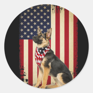 German Shepherd American Flag Shirt Independence 4 Classic Round Sticker