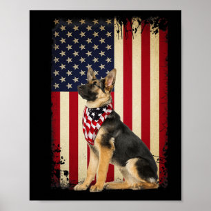 German Shepherd American Flag Shirt Independence 4 Poster