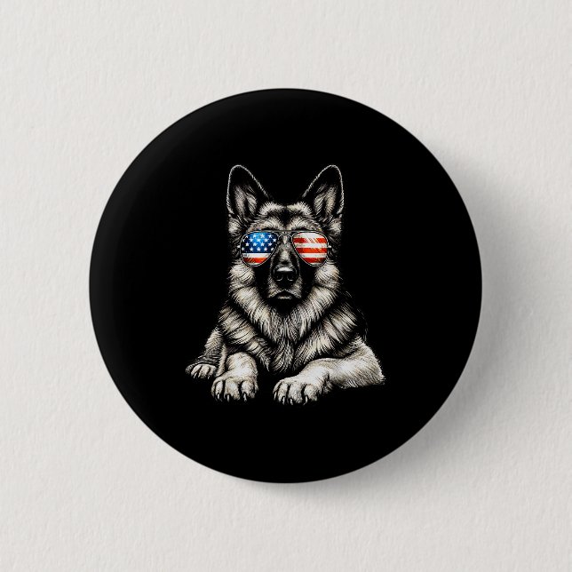 German Shepherd American Flag Sungles Patriotic  2 Inch Round Button (Front)