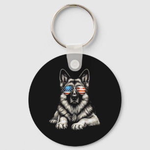 German Shepherd American Flag Sungles Patriotic Keychain