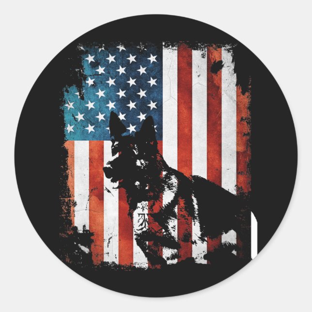 German Shepherd American Flag USA Patriotic Dog Classic Round Sticker (Front)