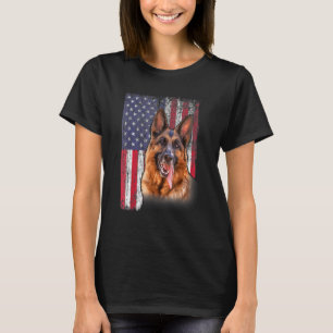 German Shepherd American Usa Flag 4th Of July Four T-Shirt
