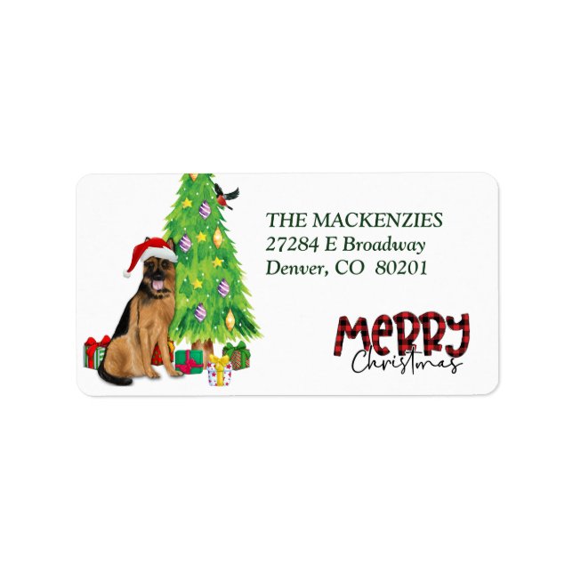 German Shepherd and Christmas Tree Return Address Label (Front)