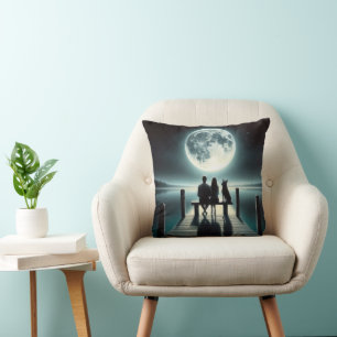 German Shepherd and Couple On a Dock Throw Pillow