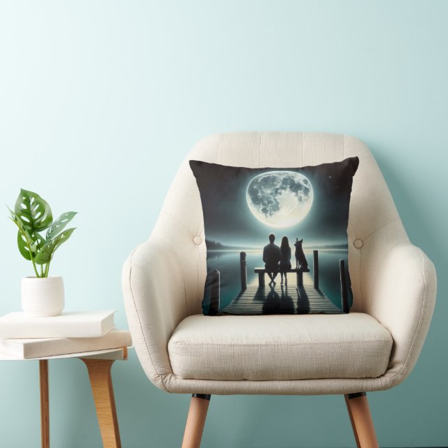 German Shepherd and Couple On a Dock Throw Pillow (Chair)