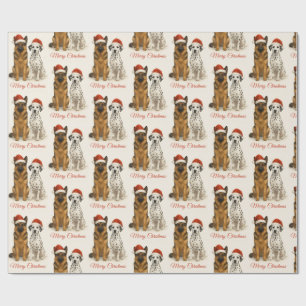 German Shepherd and Dalmatian with Santa hats  Wrapping Paper