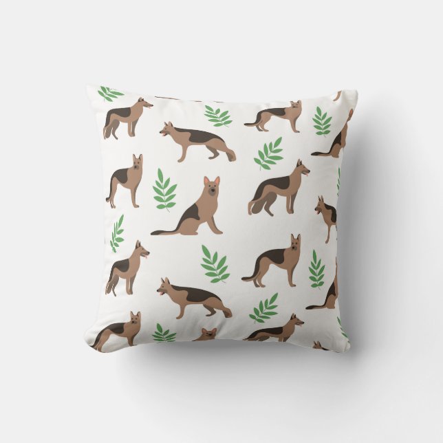 German Shepherd and Greenery Pattern Throw Pillow (Front)