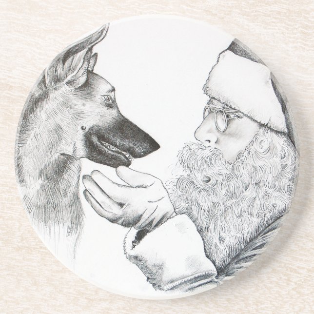 German Shepherd and Santa Claus Coaster (Front)
