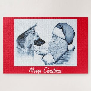 German Shepherd and Santa Claus for Christmas Jigsaw Puzzle