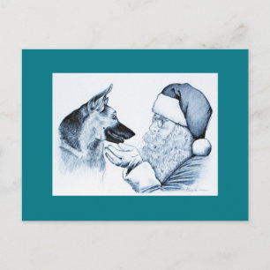 German Shepherd and Santa Claus Holiday Postcard