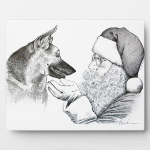 German Shepherd and Santa Claus Plaque