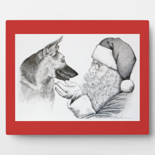 German Shepherd and Santa Claus Plaque