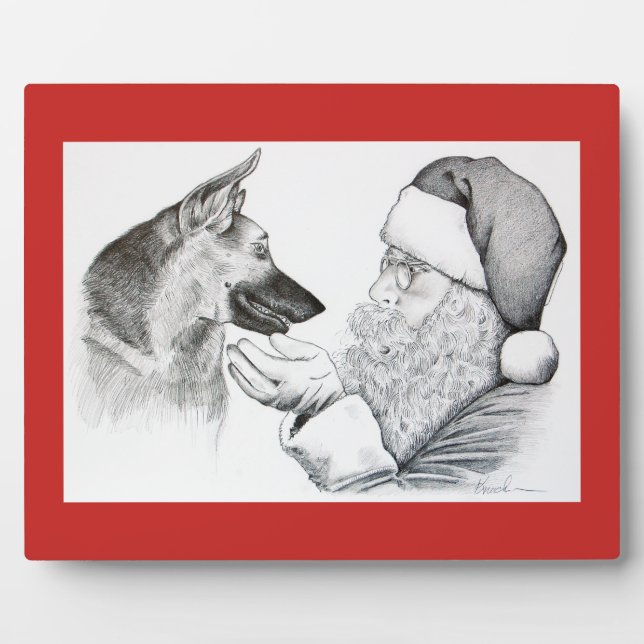 German Shepherd and Santa Claus Plaque (Front)