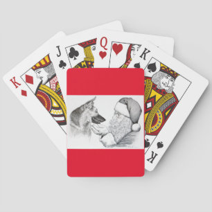 German Shepherd and Santa Claus Playing Cards