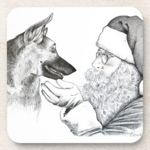German Shepherd and Santa Coaster