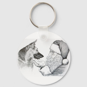 German Shepherd and Santa Keychain