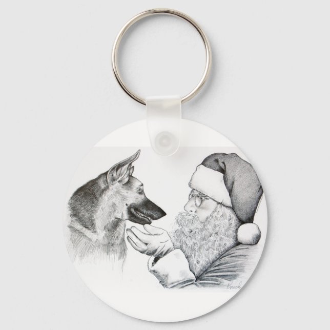 German Shepherd and Santa Keychain (Front)
