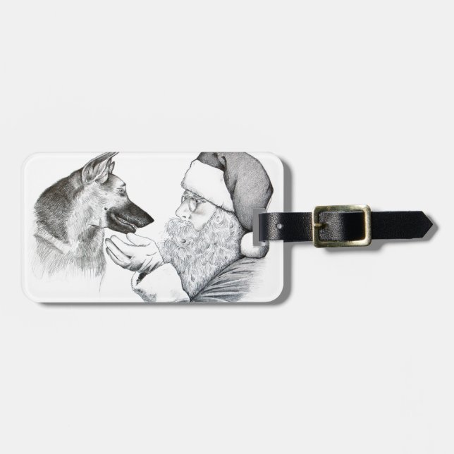 German Shepherd and Santa Luggage Tag (Front Horizontal)