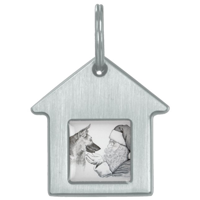 German Shepherd and Santa Pet ID Tag (Front)