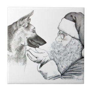 German Shepherd and Santa Tile