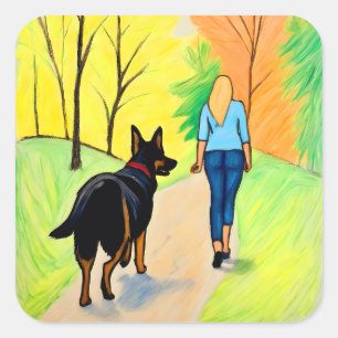 German Shepherd and woman crayon art stickers