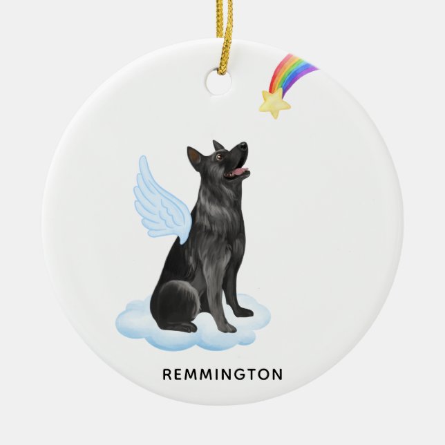 German Shepherd Angel Personalized Dog Memorial Ceramic Ornament (Front)