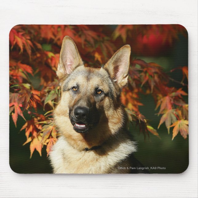 German Shepherd Autumn Leaves Mouse Pad (Front)