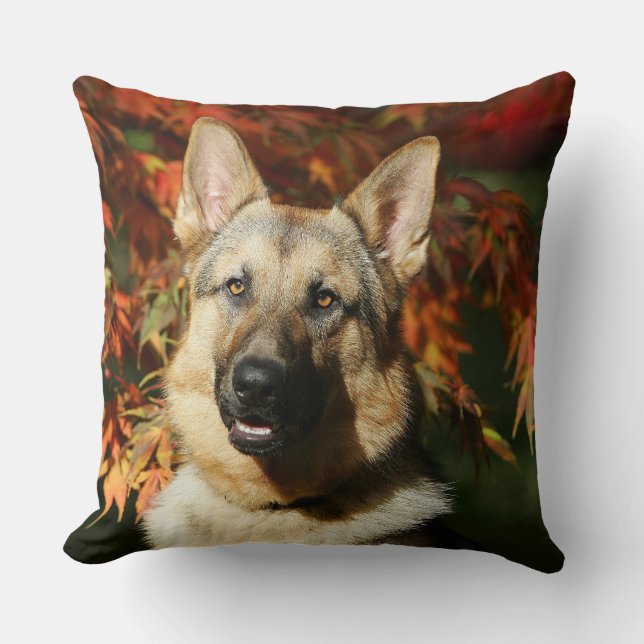 German Shepherd Autumn Leaves Throw Pillow (Front)