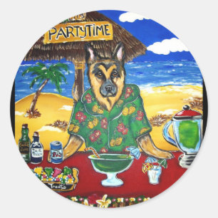 German Shepherd Bartender Classic Round Sticker