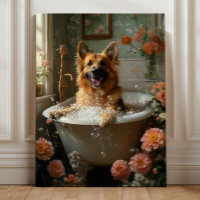 German Shepherd Bath, Whimsical Dog Bathroom