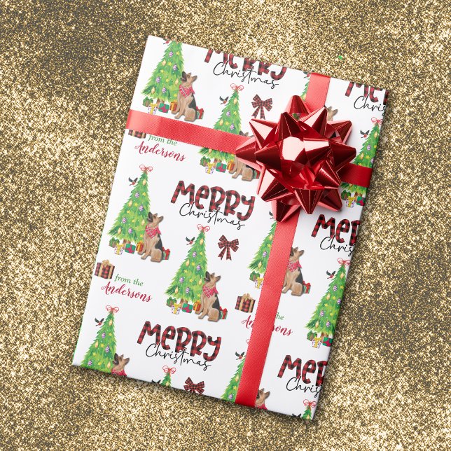 German Shepherd, Bird, and Christmas Tree Wrapping Paper (Creator Uploaded)