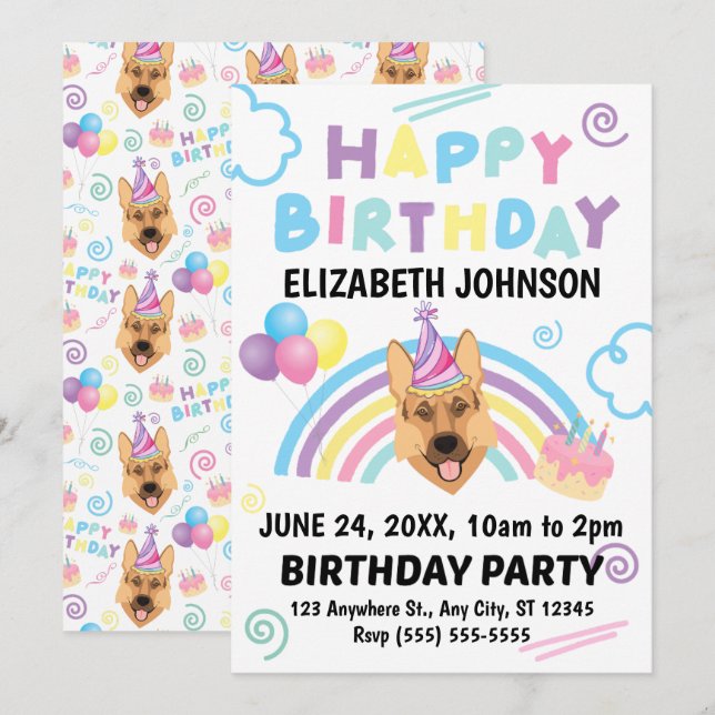 German Shepherd Birthday Invitation  (Front/Back)