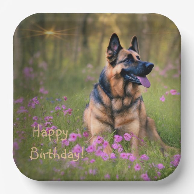 German Shepherd Birthday Paper Plate (Front)