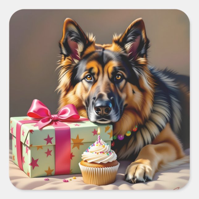 German Shepherd Birthday Square Sticker (Front)